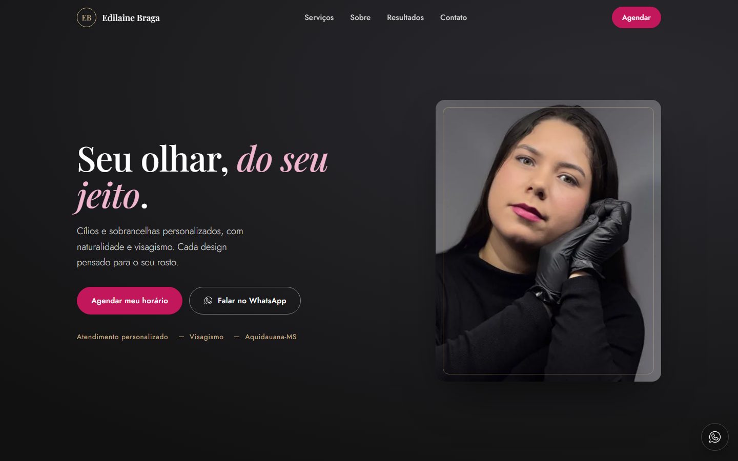 Site do studio Edilaine Braga, com o título Seu olhar, do seu jeito