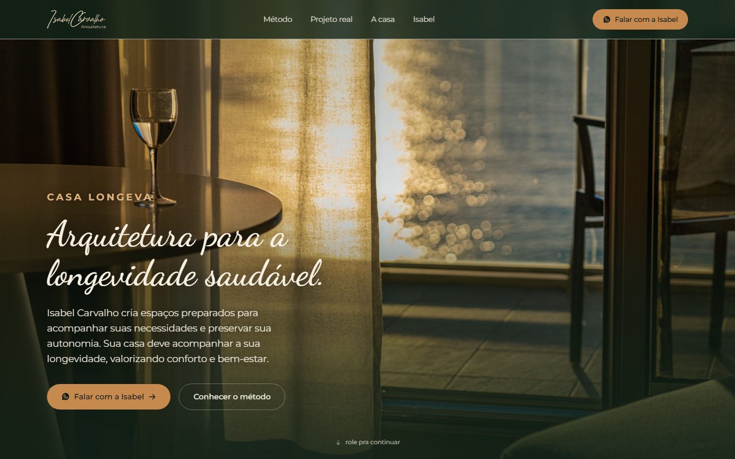 Site da arquiteta Isabel Carvalho, com o título Arquitetura para a longevidade saudável